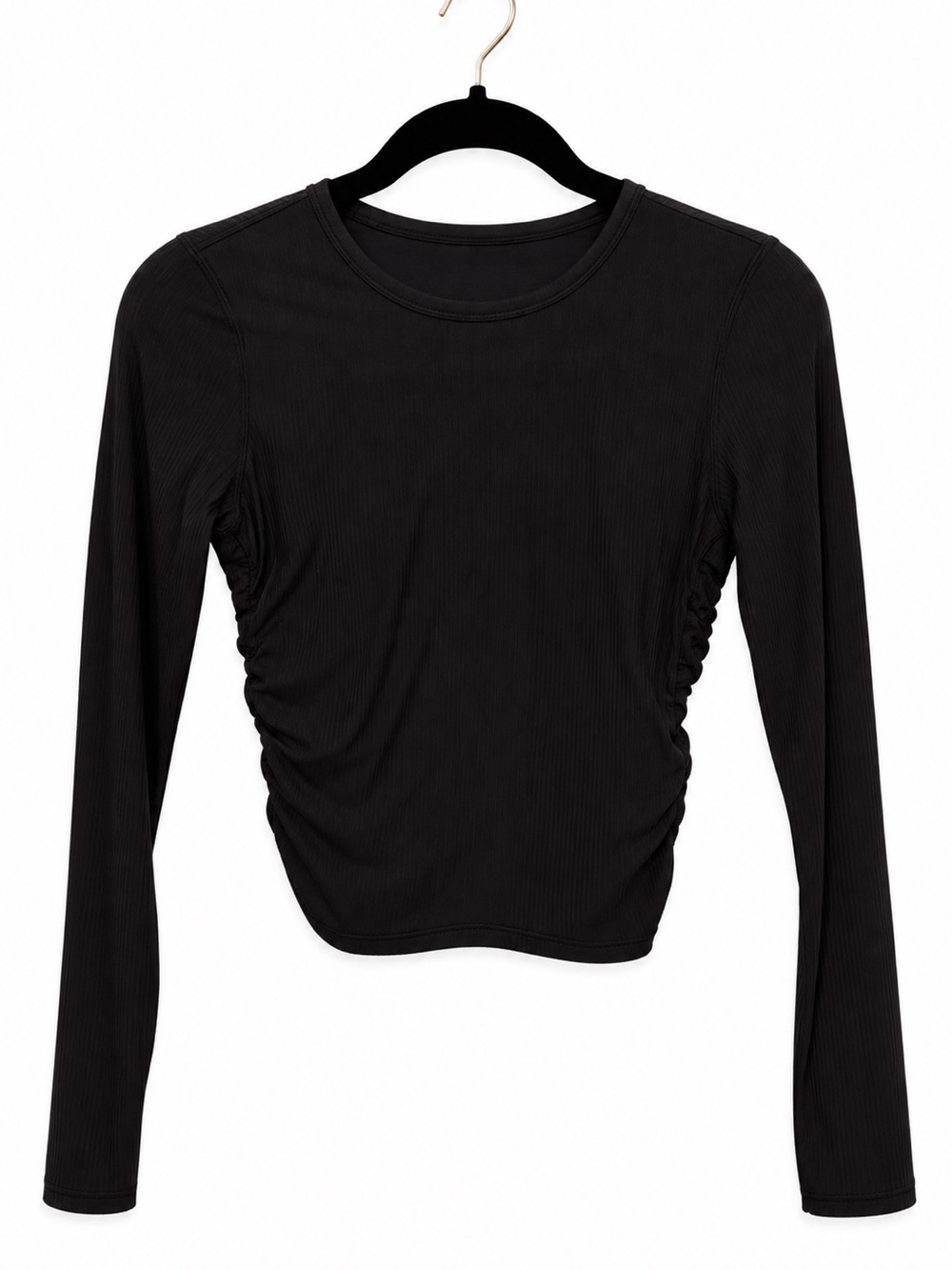 Lululemon Black Ribbed Ruched Long Sleeve Crop Top | Size 6 - Picture 1 of 2